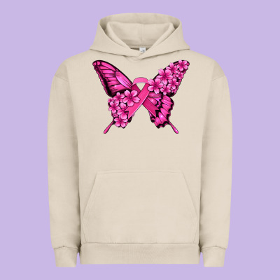 Pink Ribbon Breast Cancer Butterfly Urban Hoodie Designed By Jasminsmagicworld