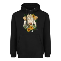Black charolais cattle with sunflowers Heavyweight Hoodie - RanaPortraitStore