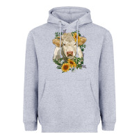 Heather Grey charolais cattle with sunflowers Heavyweight Hoodie - RanaPortraitStore