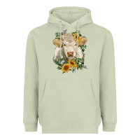 Matcha charolais cattle with sunflowers Heavyweight Hoodie - RanaPortraitStore