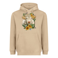 Mushroom charolais cattle with sunflowers Heavyweight Hoodie - RanaPortraitStore