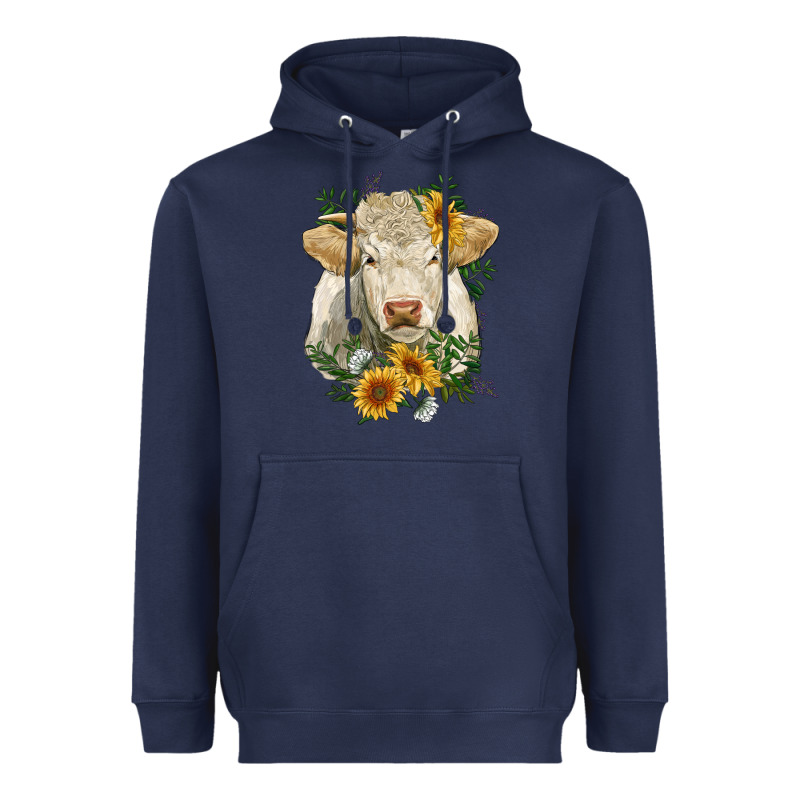 Charolais Cattle With Sunflowers Heavyweight Hoodie by RanaPortraitStore | Teevron