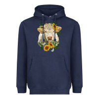 Navy charolais cattle with sunflowers Heavyweight Hoodie - RanaPortraitStore