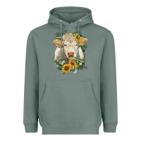 Sage charolais cattle with sunflowers Heavyweight Hoodie - RanaPortraitStore
