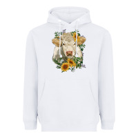 White charolais cattle with sunflowers Heavyweight Hoodie - RanaPortraitStore