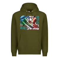 Army Green usa and mexico flag with leopard cowhide and gemstone background Premium Hoodie - Artiststas
