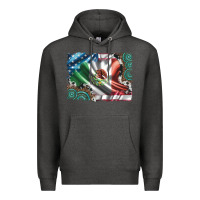Charcoal Heather usa and mexico flag with leopard cowhide and gemstone background Premium Hoodie - Artiststas