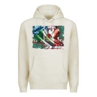 Oatmeal Heather usa and mexico flag with leopard cowhide and gemstone background Premium Hoodie - Artiststas