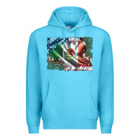 Ocean Blue usa and mexico flag with leopard cowhide and gemstone background Premium Hoodie - Artiststas