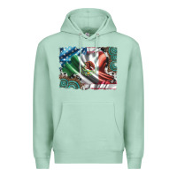 Seafoam usa and mexico flag with leopard cowhide and gemstone background Premium Hoodie - Artiststas