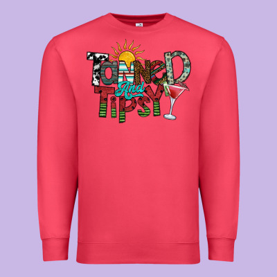 Tanned And Tipsy Premium Sweatshirt Designed By Sublimationcraftshop