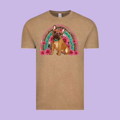 French Bulldog Floral Rainbow Vintage Tee Designed By Artiststas