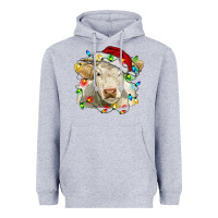 Heather Grey charolais cattle cow with christmas lights and hat Heavyweight Hoodie - RanaPortraitStore
