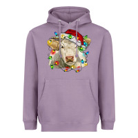 Lavender charolais cattle cow with christmas lights and hat Heavyweight Hoodie - RanaPortraitStore