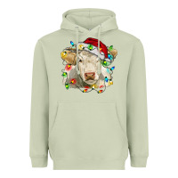 Matcha charolais cattle cow with christmas lights and hat Heavyweight Hoodie - RanaPortraitStore