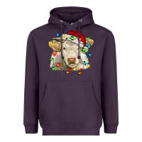 Plum charolais cattle cow with christmas lights and hat Heavyweight Hoodie - RanaPortraitStore