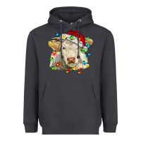 Charolais Cattle Cow With Christmas Lights And Hat Heavyweight Hoodie | Teevron