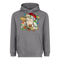 Storm charolais cattle cow with christmas lights and hat Heavyweight Hoodie - RanaPortraitStore