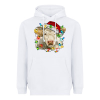 White charolais cattle cow with christmas lights and hat Heavyweight Hoodie - RanaPortraitStore