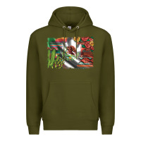 Army Green mexico flag sunflowers roses and cactus with serape aztec and leopard Premium Hoodie - Artiststas