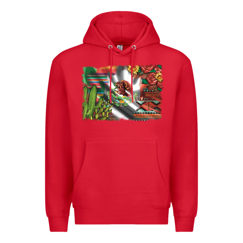 Mexico Flag Sunflowers Roses And Cactus With Serape Aztec And Leopard Premium Hoodie by Artiststas | Teevron