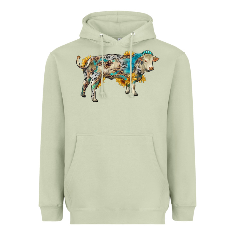 Charolais Bull With Sunflowers And Gemstone Western Patterns Heavyweight Hoodie by RanaPortraitStore | Teevron