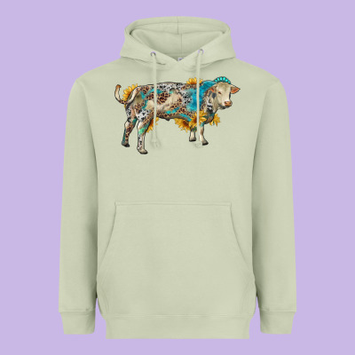 Charolais Bull With Sunflowers And Gemstone Western Patterns Heavyweight Hoodie Designed By Ranaportraitstore