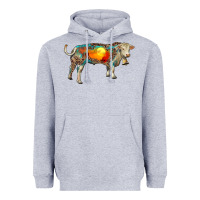 Heather Grey charolais bull with desert and leopard Heavyweight Hoodie - RanaPortraitStore