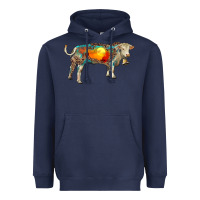 Navy charolais bull with desert and leopard Heavyweight Hoodie - RanaPortraitStore