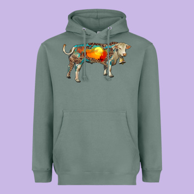 Charolais Bull With Desert And Leopard Heavyweight Hoodie Designed By Ranaportraitstore