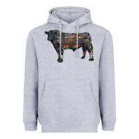 Heather Grey black angus bull with western patterns Heavyweight Hoodie - RanaPortraitStore