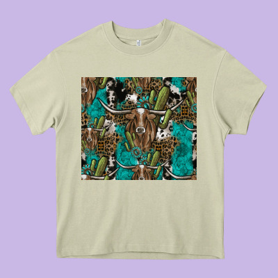 Longhorn Pattern Heavy Core Tee Designed By Cowhidedigitalart