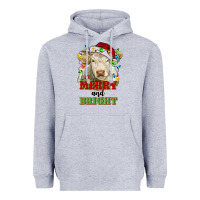 Heather Grey merry and bright charolais cattle cow with christm Heavyweight Hoodie - RanaPortraitStore