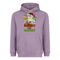Lavender merry and bright charolais cattle cow with christm Heavyweight Hoodie - RanaPortraitStore