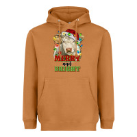 Meerkat merry and bright charolais cattle cow with christm Heavyweight Hoodie - RanaPortraitStore