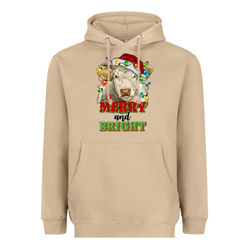 Merry And Bright Charolais Cattle Cow With Christm Heavyweight Hoodie by RanaPortraitStore | Teevron