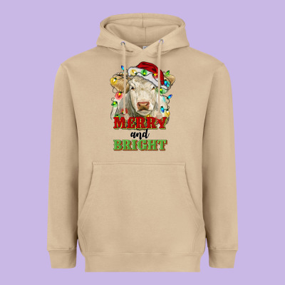 Merry And Bright Charolais Cattle Cow With Christm Heavyweight Hoodie Designed By Ranaportraitstore