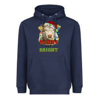 Navy merry and bright charolais cattle cow with christm Heavyweight Hoodie - RanaPortraitStore