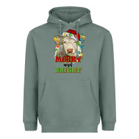 Sage merry and bright charolais cattle cow with christm Heavyweight Hoodie - RanaPortraitStore
