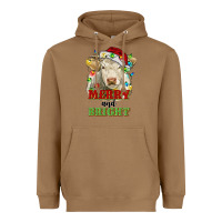 Toasted Coconut merry and bright charolais cattle cow with christm Heavyweight Hoodie - RanaPortraitStore