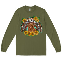Army Green scottish calf sunflowers rainbow Long Sleeve Tee - BarkalooDesign