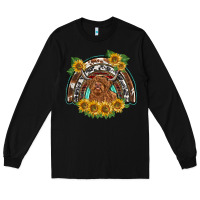 Black scottish calf sunflowers rainbow Long Sleeve Tee - BarkalooDesign