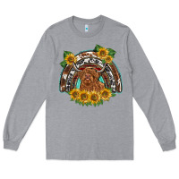 Heather Grey scottish calf sunflowers rainbow Long Sleeve Tee - BarkalooDesign
