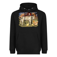 Black charolaris bull and chicken in barnyard Heavyweight Hoodie - RanaPortraitStore