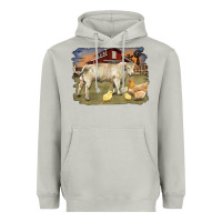 Moon Dust charolaris bull and chicken in barnyard Heavyweight Hoodie - RanaPortraitStore