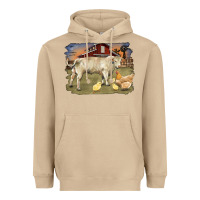 Mushroom charolaris bull and chicken in barnyard Heavyweight Hoodie - RanaPortraitStore