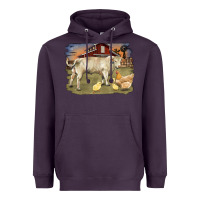 Charolaris Bull And Chicken In Barnyard Heavyweight Hoodie | Teevron