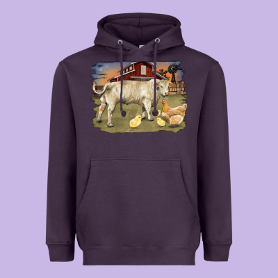 Charolaris Bull And Chicken In Barnyard Heavyweight Hoodie Designed By Ranaportraitstore