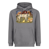 Storm charolaris bull and chicken in barnyard Heavyweight Hoodie - RanaPortraitStore