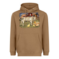 Toasted Coconut charolaris bull and chicken in barnyard Heavyweight Hoodie - RanaPortraitStore